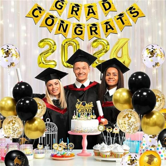 Black Gold Balloon Stand Centerpiece Kit Birthday Wedding Graduation Decor - Picture 5 of 7